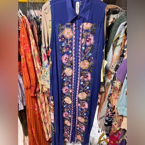 Aratta Adonis Blue Embroidered Maxi Shirt Dress $176 MSRP-current Style - Picture 3 of 4